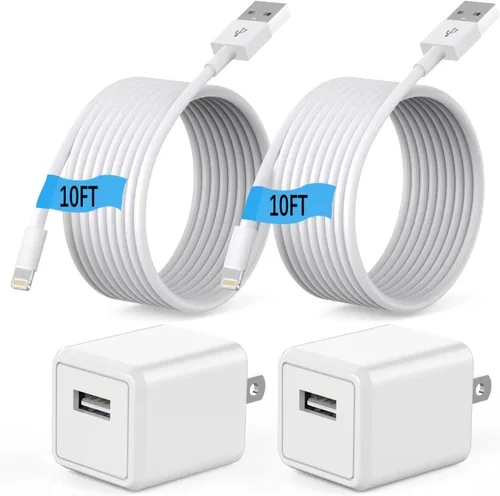 Vista 8 de Cargador rápido para iPhone [certificado MFi], bloque de carga rápido para iPhone de 2 unidades USB C con cable USB C a Lightning de 10 pies