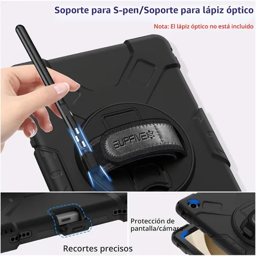 Vista 5 de SUPFIVES Funda para Galaxy Tab A9+/A9 Plus de 11 pulgadas con protector de pantalla, funda militar mejorada para tableta Samsung A9 Plus de 11 Negro