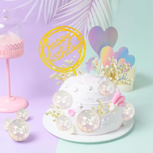 Vista 5 de 30 piezas de mini bolas para tartas, decoración de pastel de acrílico, bolas de espuma para tartas, flores secas artificiales para bodas