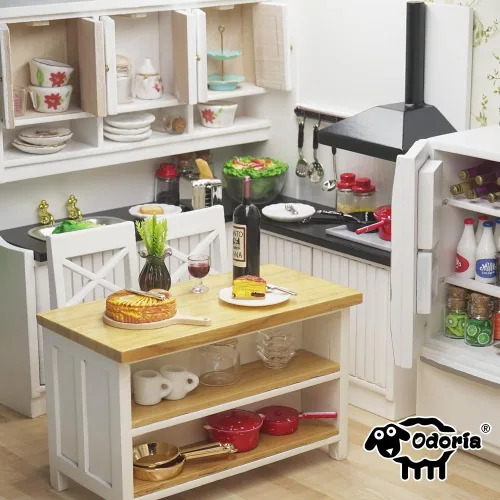 Vista 7 de Odoria 1/12 Miniatura Frigorífico Refrigerador Casa de Muñecas Accesorios de Muebles de Cocina Verde
