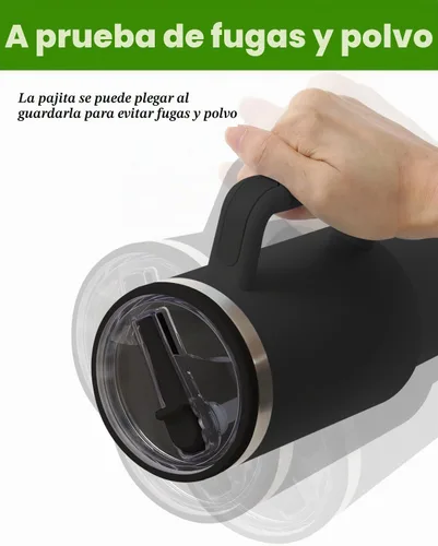 Vista 4 de Tapa de repuesto con popote abatible compatible con vaso Stanley de 40 onzas, paquete de 2 (negro, 40 onzas)