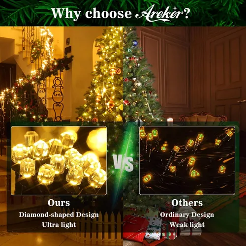 Vista 3 de Areker Luces de árbol de Navidad, 400 luces LED para árbol de Navidad con anillo, 10 x 6.6 pies, ultra brillantes, en forma de diamante, luces