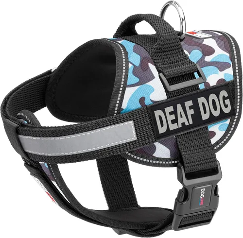 Vista 16 de Dogline Unimax - Arnés para perro con parches para perros sordos reflectantes sin tirones, correas ajustables, neopreno transpirable para médicos