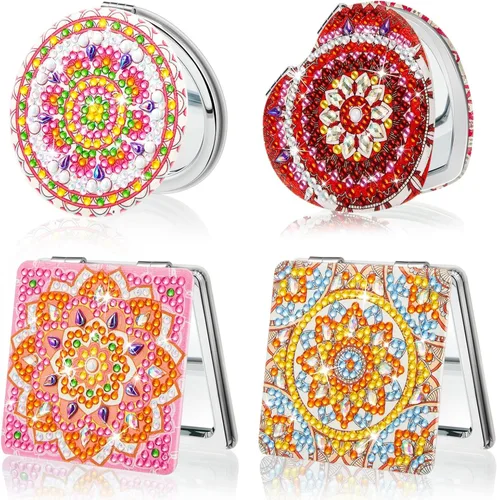 Vista 9 de Marsui 4 piezas de espejo compacto de pintura de diamante, bolsillo de pintura portátil, plegable, para mujeres, arte de diamante, regalos de mamá