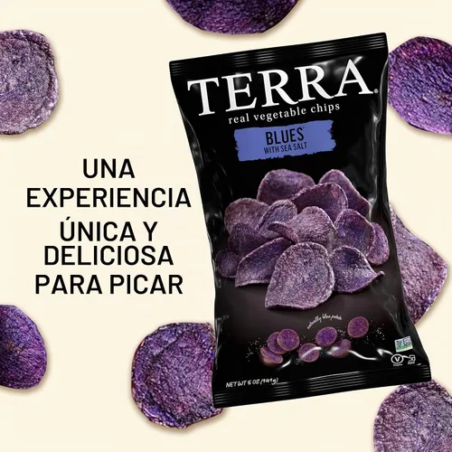Vista 4 de Terra Chips de verduras, chips azules con sal marina, 5 onzas (paquete de 12)