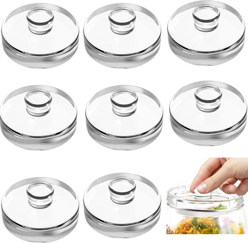 Vista 9 de Jucoan 6 Pack Glass Fermentation Weights with Easy Grip Handle for Wide Mouth Mason Jars and 1 Pcs Beech Wood Vegetable Tamper Sauerkraut Pounder