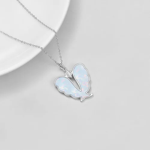 Vista 3 de YFN Collar de alas de ángel de plata de ley 925 con colgante de alas de ángel guardián collar de piedra natal para mujeres y niñas joyería de Navidad