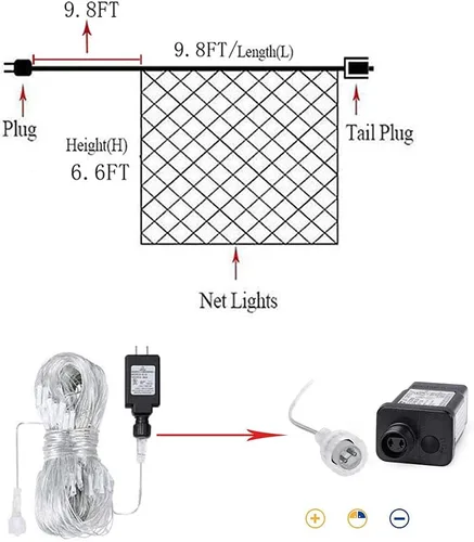 Vista 7 de Luces LED de malla para exteriores, 8 modos, 200 LED, de 6.6 x 9.8 pies (2.01 x 2.99 m), luces de red de Navidad para dormitorio, árboles