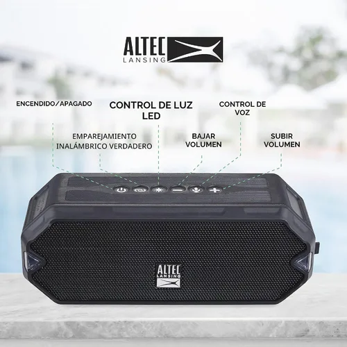 Vista 9 de Altec Lansing - Altavoz Bluetooth inalámbrico HydraJolt, altavoces portátiles impermeables con cargador de teléfono integrado y luces, todo a prueba