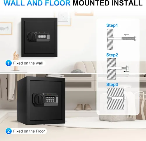 Vista 8 de Cajas de seguridad de 2.0 pies cúbicos para uso doméstico a prueba de fuego y agua, caja de seguridad de acero para el hogar con cerradura