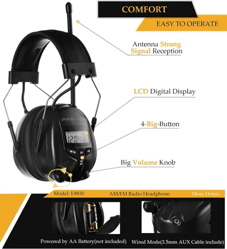 Vista 4 de Digital AM FM Radio Hearing Protection Earmuff for Adult, 30dB SNR for Mowing, Construction, Chainsaw, Snowblowing