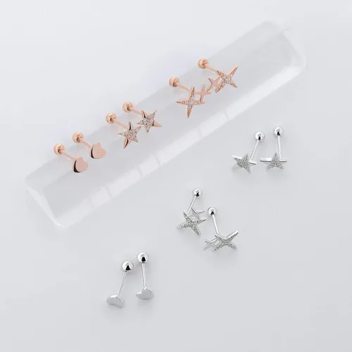 Vista 6 de Meissa Ball Screw Back Earrings for Women 925 Sterling Silver Sleep-On Studs Dainty Cute Star Earrings for Multiple Piercing