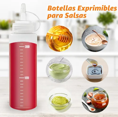 Vista 4 de Paquete de 12 botellas de plástico de 8 onzas líquidas multiusos para ketchup, condimentos, salsa barbacoa, aderezo, barbacoa, parrilla