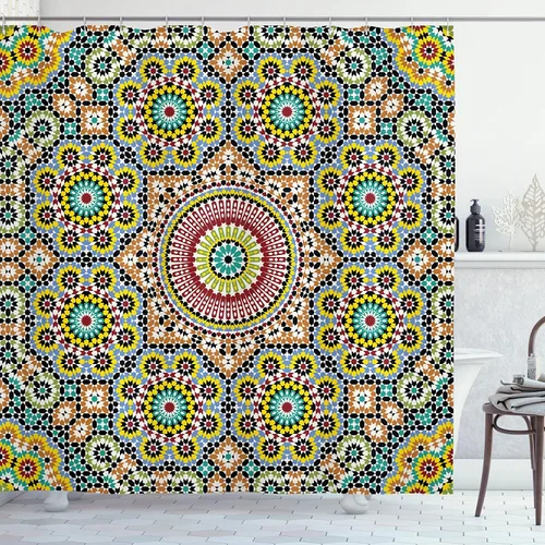 Vista 51 de set de cortina para baño decorativa de tela de poliéster con ganchos