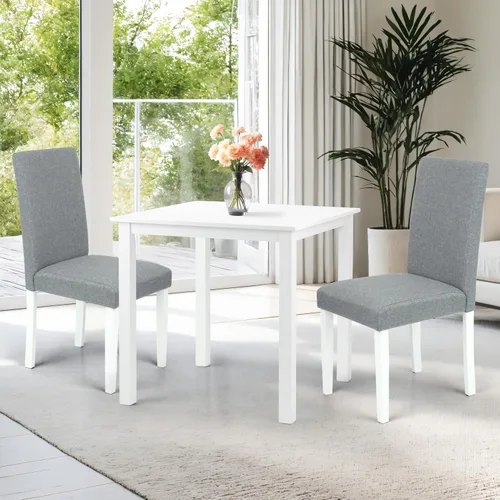 Vista 6 de Mesa de cocina cuadrada de comedor con diseño contemporáneo de madera maciza en acabado blanco