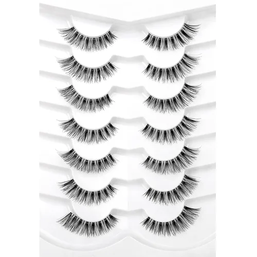 Vista 26 de Pooplunch - Pestañas postizas estilo ojo de gato, extensión de volumen 8D natural, finas, cortas, de visón sintético, tiras de pestañas postizas