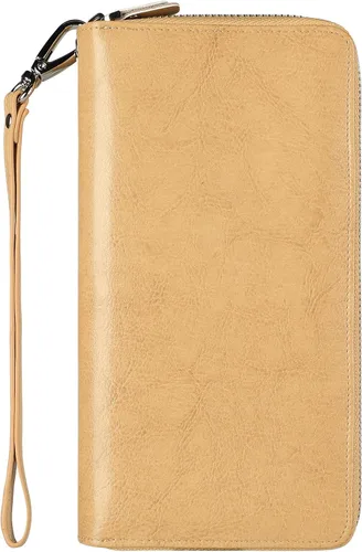 Vista 18 de Lavemi Pequeña cartera compacta para mujer, con bloqueo RFID, de piel auténtica, plegable, con ventanas de identificación