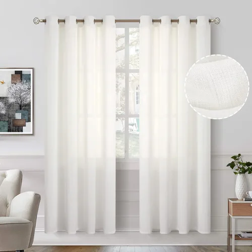 Vista 50 de BGment Cortinas cortas de lino transparente de 40 pulgadas para cafetería, con ojales, filtrado de luz, semitransparentes para ventanas pequeñas