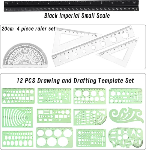 Vista 2 de 18 plantillas de dibujos geométricos, plantillas de dibujo, herramientas de dibujo, plantillas para dibujar, plantilla de dibujo con una bolsa