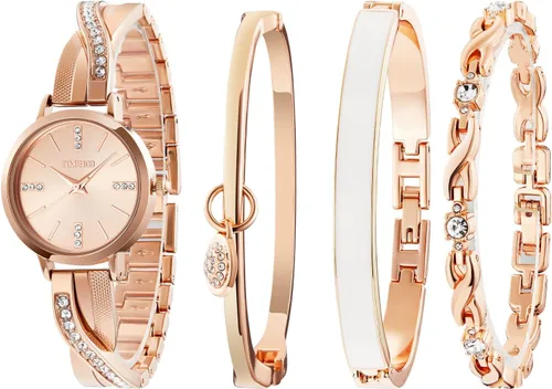 Vista 8 de TIME100 Women's Bangle Watch and Gold Watch Chain Bracelets Premium Crystal Accented Bracelet Set W50888L