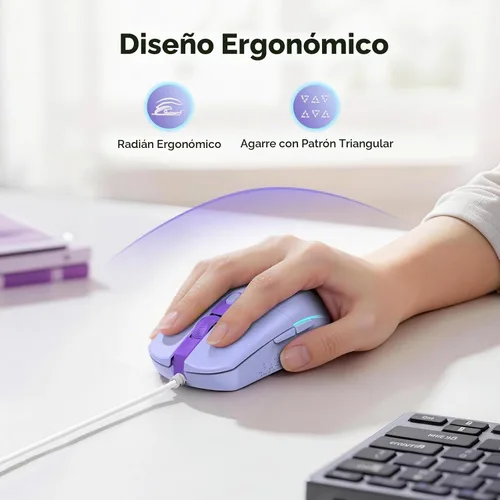 Vista 6 de TECKNET Ratón con cable con retroiluminación RGB, ratón de tamaño completo Púrpura