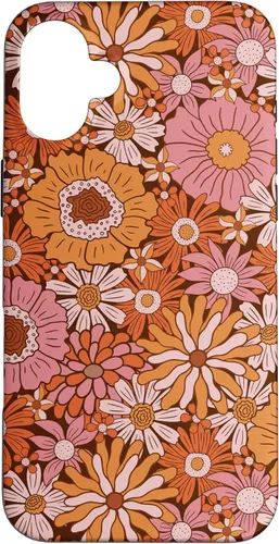 Vista 23 de Retro Flowers Meadow Floral Groovy 60s Pink Orange Brown Case for iPhone 17