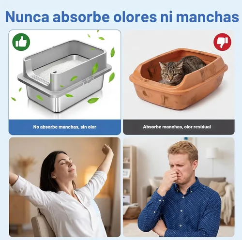 Vista 9 de Jotesnew Paquete de 2 Cajas de Arena para Gatos de Acero Inoxidable XL con Tapa y Lados Altos, 24" L x 16" A x 12" Al Cajas de Arena de Metal Extra