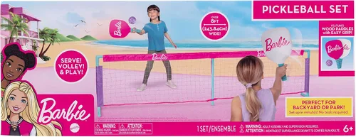 Vista 7 de Barbie Juego de pickleball para niños, incluye 2 paletas, 1 pelota y red, juego de pickleball portátil para exteriores/interiores para niñas, patio
