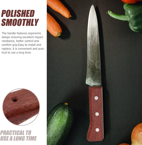 Vista 8 de SHERCHPRY Mango ergonómico de repuesto de mango de cuchillo de madera de pera para cortador de cocina, cómodo, antideslizante, fácil instalación