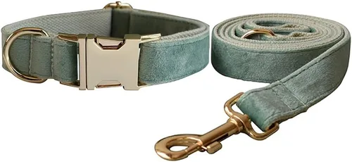 Vista 28 de Love Dream Juego de collar y correa de terciopelo para perro, suave y cómodo, correa ajustable y collar con hebilla de metal resistente para perros