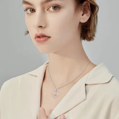 Vista 3 de CRWENG Collares de loto para mujer, plata de ley 925, collar con colgante de corazón floral de loto, joyería de circonita cúbica natural, regalos