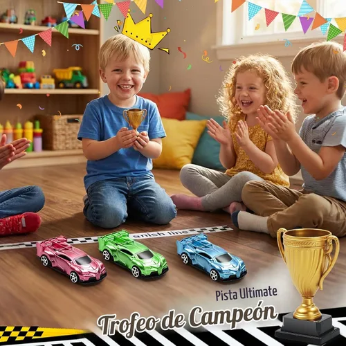 Vista 4 de Aooess 6 PC Catapult Car Toy para Kid 3-5 Car Toy Set con lanzadores Trofeo Coches de carreras de bolsillo portátiles, juguetes interactivos