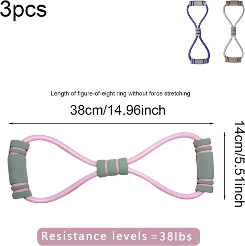 Vista 2 de 3 bandas de resistencia de 8 figuras en forma de cuerda de tensión para el hombro, banda elástica para yoga, fitness, gimnasio en casa