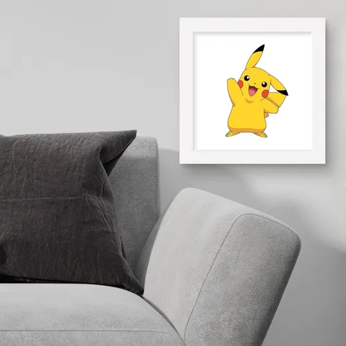 Vista 4 de Trends International Gallery Pops Pokemon - Pikachu Waving Pose - Arte de pared, versión enmarcada blanca, 12 x 12 pulgadas Versión enmarcada