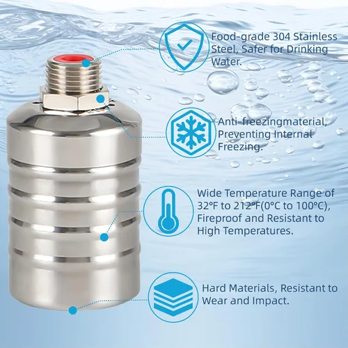 Vista 4 de Válvula de flotador con control automático de nivel de agua, válvula de tanque de cierre automático de acero inoxidable 304 con entrada