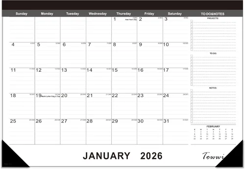 Vista 8 de TOWWI Calendario de Escritorio 2025-2026, 17"x12" Calendario Mensual de Escritorio para Hogar, Oficina, Familia con Lista de Tareas Pendientes