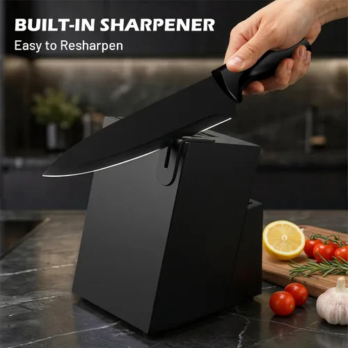 Vista 6 de Juego de cuchillos de 16 piezas para cocina con bloque, juego de cuchillos de cocina aptos para lavavajillas con afilador integrado, juego