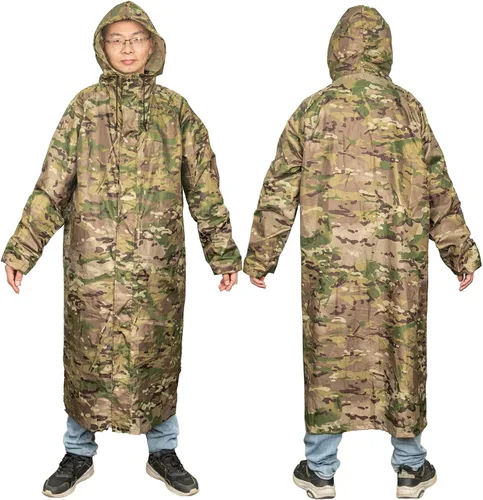 Vista 5 de LOOGU Chaqueta de lluvia con capucha, impermeable largo y ligero, poncho de lluvia de camuflaje impermeable para hombres