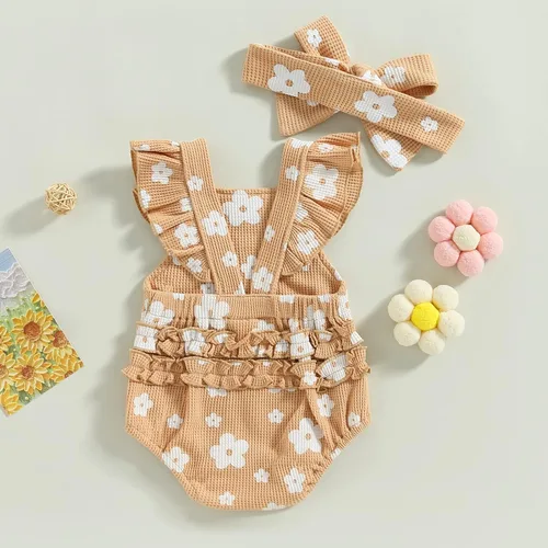 Vista 6 de Engofs Boho Rainbow Baby Girl Ropa recién nacida con volantes sin mangas con diadema