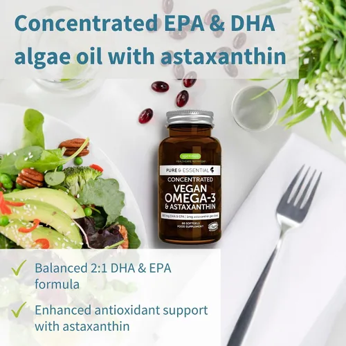 Vista 2 de Polvo de proteína de péptido de colágeno vegano puro y esencial y paquete vegano de Omega 3, fórmula completa para estimular el colágeno y aceite