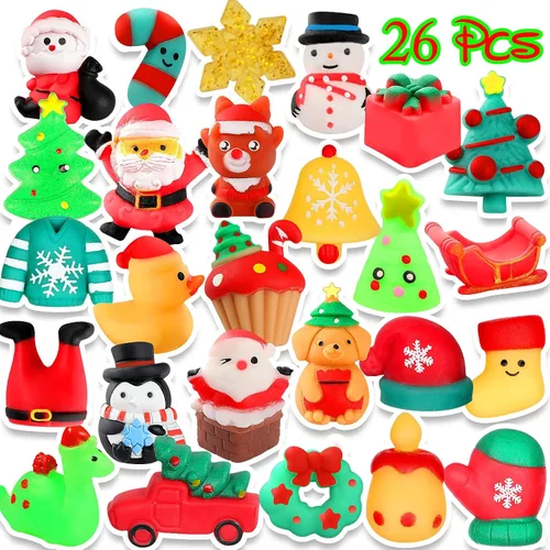 Vista 4 de Juguetes esponjosos, paquete de 26 juguetes esponjosos de Navidad, recuerdos de fiesta para niños de 4 a 8 a 12, Mochi Kawaii Cat Squishy Fidget