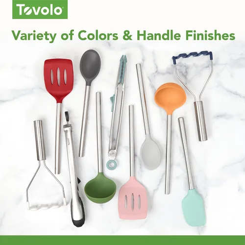 Vista 5 de Tovolo Cucharón de silicona con mango de acero inoxidable para cocinar conservas, servir sopa, ponche de sopa, salsa de guiso, cuchara grande
