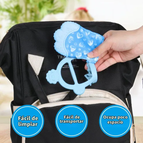 Vista 6 de Vicloon Guante de dentición de silicona, 2 piezas de guante de dentición para bebé con correa ajustable, sonido crujiente y texturado, juguetes