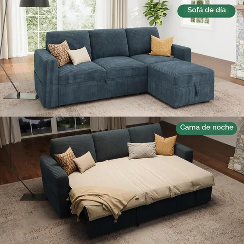 Vista 4 de HONBAY Sofá cama modular modular con cama extraíble, sofá en forma de L con almacenamiento, sofás modulares seccionales para sala de estar