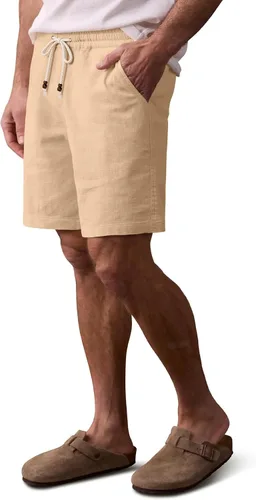 Vista 10 de Comdecevis Pantalones cortos de lino y algodón elástico para hombre, de 7 pulgadas, casuales, ligeros, para verano, playa, con cintura elástica