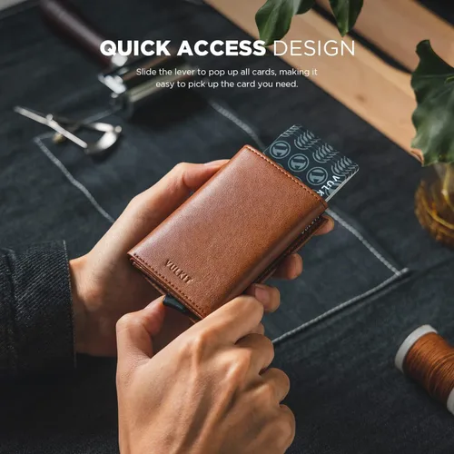 Vista 3 de VULKIT Tarjetero de crédito con compartimento para billetes de banco, bloqueo RFID, cartera de cuero desplegable con ventana de identificación