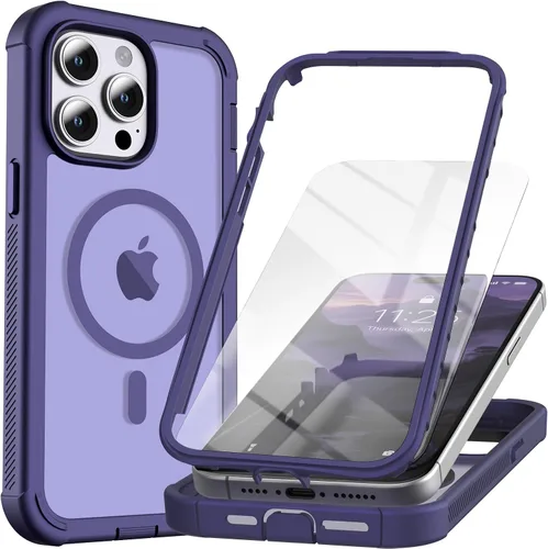 Vista 26 de Funda magnética para iPhone 13 Pro Max, protector de pantalla, compatible con MagSafe, protección contra caídas de grado militar, protección
