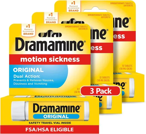 Vista 12 de Dramamine masticable, Alivio del mareo por movimiento, sabor a naranja, 4 unidades Chewables for Nausea Relief During Travel, Prevent & Relieve