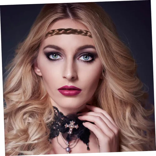 Vista 5 de FRCOLOR Trenzas gruesas y anchas trenzadas de cabello sintético trenzado elástico para mujer, diadema trenzada para mujer, diadema ancha y gruesa