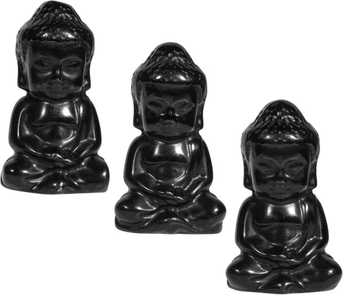 Vista 5 de Nupuyai Estatua de Buda tallada a mano con piedra de cristal para oficina en casa, escultura de piedra de obsidiana negra curativa de Reiki de 1.9